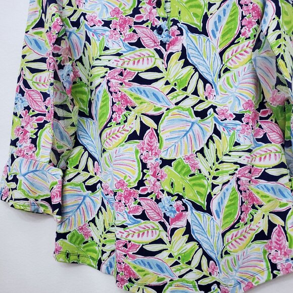 IBKUL 3/4 Bell Sleeve Collared Floral Sporty Athletic Top Size Medium UPF50+ - Picture 4 of 13